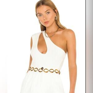 Lovers + Friends White Chels One Shoulder Ribbed Thong Bodysuit Size XL